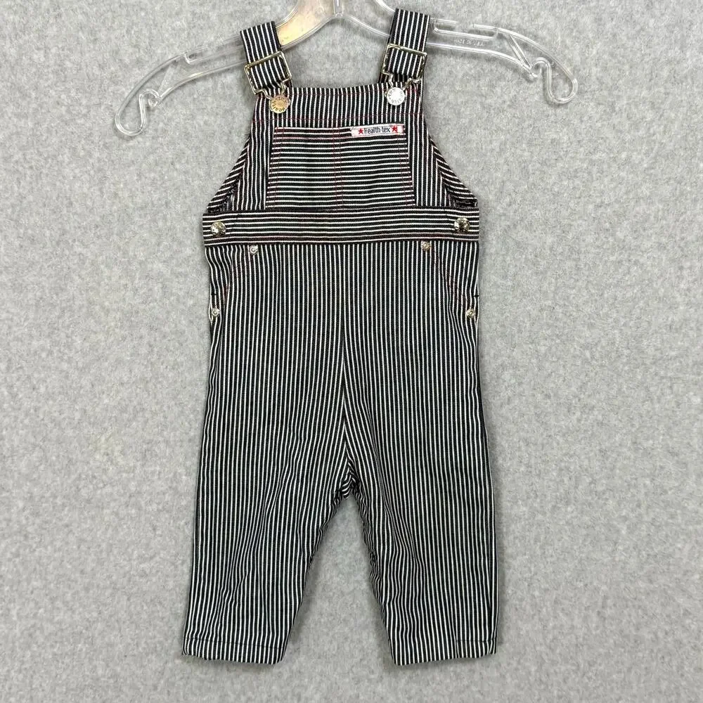 Vtg Health-Tex Striped Overalls Size 18 Mo Train Conductor Railroad USA
